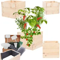MODO24 Hochbeet Holz, Pflanzkasten, Massivholz, Kiefer, Kräuterbeet, Blumenkasten, Garten, Terrasse, 27x33x30 cm, Natur, ZP06