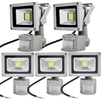 Greenmigo 5pcs 20W LED Strahler Fluter Spot Außenstrahler Flutlich mit Bewegungsmelder,Kaltweiß Wandstrahler Grau Aluminium IP65 Wasserdicht AC 85-265V Tageslichtweiß