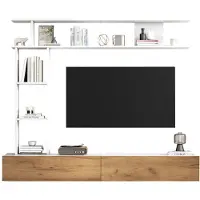 XTEILC 180*35*22.5cm TV Wohnwand-set mit Vitrinen,Mediawand inkl.TV-Board, Standregal und Wandregal,TV Wohnzimmermöbel-Set,TV-Schrank, stehend&hängend