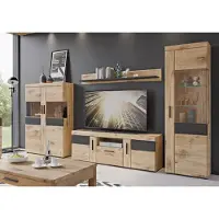 Freiraum Wohnwand >Grano< (4-teilig) in Eiche Viking Nachbildung - 317x195x41cm (BxHxT)