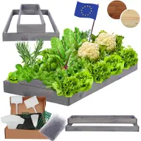 MODO24 Hochbeet Holz, Pflanzkasten, Massivholz, Kiefer, Kräuterbeet, Blumenkasten, Garten, Terrasse, 18x60x120 cm, Grau, ZP09