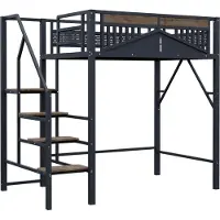Xkiss Metall-Hochbett(140 x 200cm,Schwarz)Einzigartige Gehäuseform mit Fensterdesign, Mit Sicherheitsleiter, Viel Stauraum Unter Dem Bett