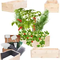 MODO24 Hochbeet Holz, Pflanzkasten, Massivholz, Kiefer, Kräuterbeet, Blumenkasten, Garten, Terrasse, 18x93x30 cm, Natur, ZP06