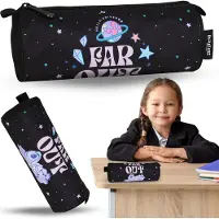 Sarcia.eu DISNEY Stitch Schwarzes Schulmäppchen für Mädchen, rund, Rohrmäppchen, Schulsachenetui 22x8x8cm