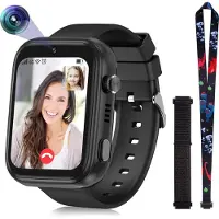 Topchances Kinder Smartwatch mit Videoanruf SOS Musik Player WLAN Video, Weihnachten Geburtstag Spielzeug Geschenke für Jungen Mädchen, Schwarz