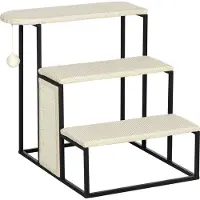 Fortuna Lai Katzentreppe, mit Kratzbrett, 3 Stufen, Spielball, robust, Stahl+Sisal, cremeweiß+schwarz, 51 x 54 x 53cm