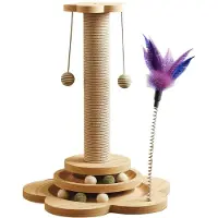 MEIYOU Kratzbaum für Katzen, 50cm Kratzpfosten Katzenkratzbaum, Spielzeug mit Ball, Drehteller, Sisalseil für Kratzbaum, Lagiger Ball, Federn