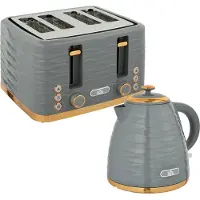 Xkiss Frühstücksset,2-in-1 Toaster und Wasserkocher Set,1,7L Wasserkocher 4 Scheiben Toaster,7 Bräunungsstufen,Auftau- und Aufwärmfunktion