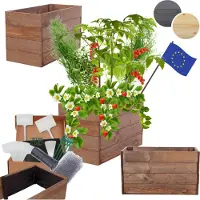 MODO24 Hochbeet Holz, Pflanzkasten, Massivholz, Kiefer, Kräuterbeet, Blumenkasten, Garten, Terrasse, 36x63x30 cm, Braun, ZP06