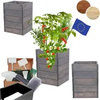 MODO24 Hochbeet Holz, Pflanzkasten, Massivholz, Kiefer, Kräuterbeet, Blumenkasten, Garten, Terrasse, 45x33x30 cm, Grau, ZP06