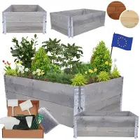 MODO24 Hochbeet Holz, Pflanzrahmen, Kräuterbeet, Gemüsebeet, Massivholz Kiefer, Garten, 40x120x80 cm, Grau, ZP10