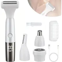 Slyrun 4-in-1Bikini-Trimmer,kabelloser elektrischer Körper-& Gesichtshaarentferner,USB-C-Ladung,LCD-Anzeige,Geeignet für die trockene und nasse Anwendung
