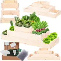MODO24 Hochbeet Holz, Pflanzkasten, Massivholz, Kiefer, Kräuterbeet, Blumenkasten, Garten, Terrasse, 27x117x30 cm, Natur, ZP09