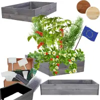 MODO24 Hochbeet Holz, Pflanzkasten, Massivholz, Kiefer, Kräuterbeet, Blumenkasten, Garten, Terrasse, 18x63x60 cm, Grau, ZP06