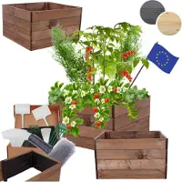 MODO24 Hochbeet Holz, Pflanzkasten, Massivholz, Kiefer, Kräuterbeet, Blumenkasten, Garten, Terrasse, 36x63x60 cm, Braun, ZP06