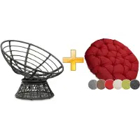 MC.Sammler sunnypillow Papasansessel | Rattansessel mit Kissen rund Durchmesser 120 cm | gemütlicher Loungesessel drehbar für Wohnzimmer | Rot