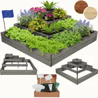 MODO24 Hochbeet Holz, Pflanzkasten, Massivholz, Kiefer, Kräuterbeet, Blumenkasten, Garten, Terrasse, 45x119x119 cm, Grau, ZP08