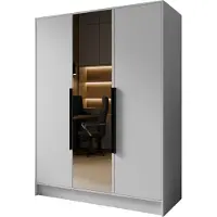 WFL GROUP Kleiderschrank mit Spiegel, Drehtüren mit Schwarze Metallgriffe – 150 cm Breit Garderobenschrank mit viel Stauraum für Ankleide – Spiegelkleiderschrank im Scandi-Stil – Weiß