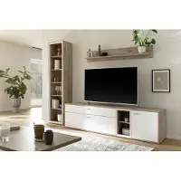 Freiraum Wohnwand >SANTERNO< (3-teilig) in weiss / Eiche Nachbildung - 264x197x50 (BxHxT)