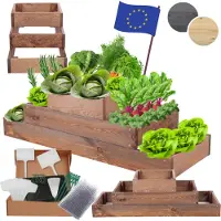 MODO24 Hochbeet Holz, Pflanzkasten, Massivholz, Kiefer, Kräuterbeet, Blumenkasten, Garten, Terrasse, 27x117x30 cm, Braun, ZP09