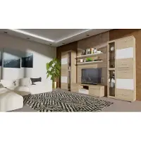 Freiraum Wohnwand >ALLISTER< in Weiss / Artisan Eiche - 334x199,6x55cm (BxHxT)