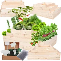 MODO24 Hochbeet Holz, Pflanzkasten, Massivholz, Kiefer, Kräuterbeet, Blumenkasten, Garten, Terrasse, 45x117x60 cm, Natur, ZP09