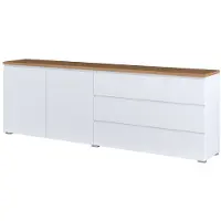 Petits-meubles Buffet Liko mit 3 Schubladen und 2 Türen, Weiß und Holzoptik, 200cm