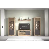 Freiraum Wohnwand "PORTUM VK Wohnkombination" in Nachbildung Lamellen Flagstaff Eiche-Anthrazit mit 3 Türen und 15 Fächern. Abmessungen (BxHxT) 332x205,5x40 cm