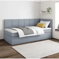 EURO-MEBLE Boxspringbett POLA 80x200 cm, T25 Topper, Kinderbett, Jugendbett, Einzelbetten, Bett, Stauraum Polsterbett, Matratze H3, RECHTS (Grau - Itaka 50)