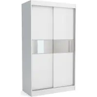 EURO-MEBLE Neuer Kleiderschrank mit Schiebetüren KLARA 120 cm (WEISS)