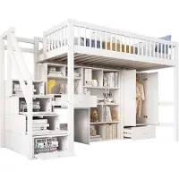 Xdovet Kinderbett, Einzelbett, multifunktionales Kinderbett ,Mit Schreibtisch&Treppe&Schließfächern&Kleiderschrank,ohne Matratze,massivholz+MDF