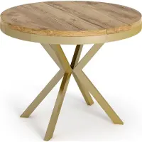 WFL GROUP Runder Ausziehbarer Esstisch - Loft Style Tisch mit Goldenen Metallbeinen - 100 bis 180 cm - Industrieller Tisch für Wohnzimmer - Kompakt - 100 cm - Craft Eiche