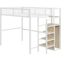 Xdovet Hochbett 140*200 mit Leiter, Kinderbett mit Eisenrahmen und Aufbewahrungsregal, Kleiderschrank