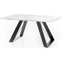WFL GROUP Esstisch Colter Schwarz im Modernen Still, Rechteckig Tisch in Weißer Marmoroptik - Ausziehbar von 140 cm bis 240 cm, Pulverbeschichtete Weiße Metallbeine - 140 x 80 cm - Marmor Weiß
