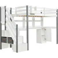 Xdovet Halbhohes Bett, Mit Stoff-Aufbewahrungsbox, Reichlich Stauraum, Mit seitlicher Leiter, Offenes Regal, Jugendbett mit Schreibtisch und Schließfächern