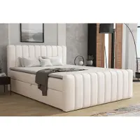 MR GROUP Boxspringbett mit Bettkasten ASTI, 120x200, beige, H3, geflechtes Stoff, Polsterbett mit Matratze und Topper Doppelbett Bett für Schlafzimmer