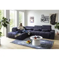 Freiraum Polstergarnitur >Donaugh< Kopfteilverstellung&Schwenkrücken, blau-schwarz - 323x76x231 (BxHxT)