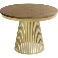 WFL GROUP Esstisch Rund Ausziehbar mit Lamellen im Loft-Stil – 100 bis 180 cm – Industrieller Tisch mit Metallbeinen in Gold, Platzsparend für Wohnzimmer oder Esszimmer – Eiche Braun Rustikal