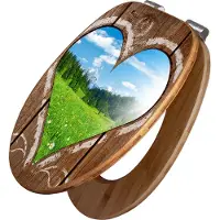 Banjado Design WC Sitz Bambus Absenkautomatik - Ausblick mit Herz - Toilettendeckel mit Absenkautomatik Holz/hochwertiger Bambus Klodeckel/WC-Sitz für alle gängigen Toiletten [TDB2 10113]
