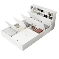 XTEILC Stauraumbett 140*200cm, Doppelbett,Funktionsbett,Massivholzbett, mit USB-Anschluss, mit Aufbewahrungsbox unter dem Bett, mit Stauraum