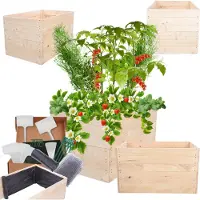 MODO24 Hochbeet Holz, Pflanzkasten, Massivholz, Kiefer, Kräuterbeet, Blumenkasten, Garten, Terrasse, 54x93x60 cm, Natur, ZP06
