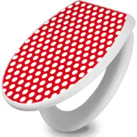 Banjado Toilettendeckel mit Absenkautomatik 37,3x45x5cm -Punkte Rot - WC Brille Soft Close - hygienischer Toilettendeckel/Klodeckel Duroplast mit Edelstahl Scharnieren - einfache Montage [TDW 10588]