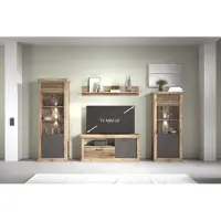Freiraum Wohnwand "PORTUM VJ Wohnkombination" in Nachbildung Lamellen Flagstaff Eiche-Anthrazit mit 3 Türen und 14 Fächern. Abmessungen (BxHxT) 332x205,5x40 cm