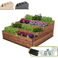 MODO24 Hochbeet Holz, Pflanzkasten, Massivholz, Kiefer, Kräuterbeet, Blumenkasten, Garten, Terrasse, 54x117x120 cm, Braun, ZP07