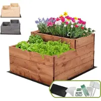MODO24 Hochbeet Holz, Pflanzkasten, Massivholz, Kiefer, Kräuterbeet, Blumenkasten, Garten, Terrasse, 36x60x63 cm, Braun, ZP07