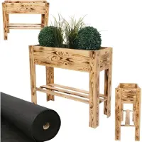 MODO24 Hochbeet Holz, Ablagefach, Pflanzkübel auf Beinen, Pflanzkasten, Kiefer, Wetterfest, Balkon, Garten, 80x34x78 cm, Natur geflammt, ZE1
