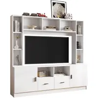 Xdovet TV Wohnwand-set mit Vitrine,Mediawand inkl.TV-Board-set und Regal,TV Wohnzimmermöbel-Set mit 2 Schränke, 2 Schubladen , 11 Staufächer, Anbauwand