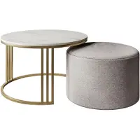 Lookway Couchtisch mit Hocker LORI MAT gebürstetes Gold/Marmor Levanto, Perfect Harmony 82