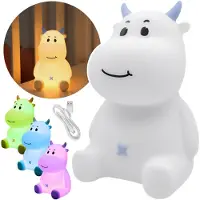 Sarcia.eu Mary’s LED Silikon-Nachtlicht Kuh für Kinder & Baby, Nachtlampe fürs Kinderzimmer, Einschlafhilfe mit Warmweiß (3000K) & RGB-Farbwechsel, USB-aufladbar, dimmbar