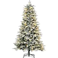 Welikera Künstlicher Weihnachtsbaum, Christbaum, inkl. Kunstschnee, LED-Lichter, 180 cm, Grün + Weiß